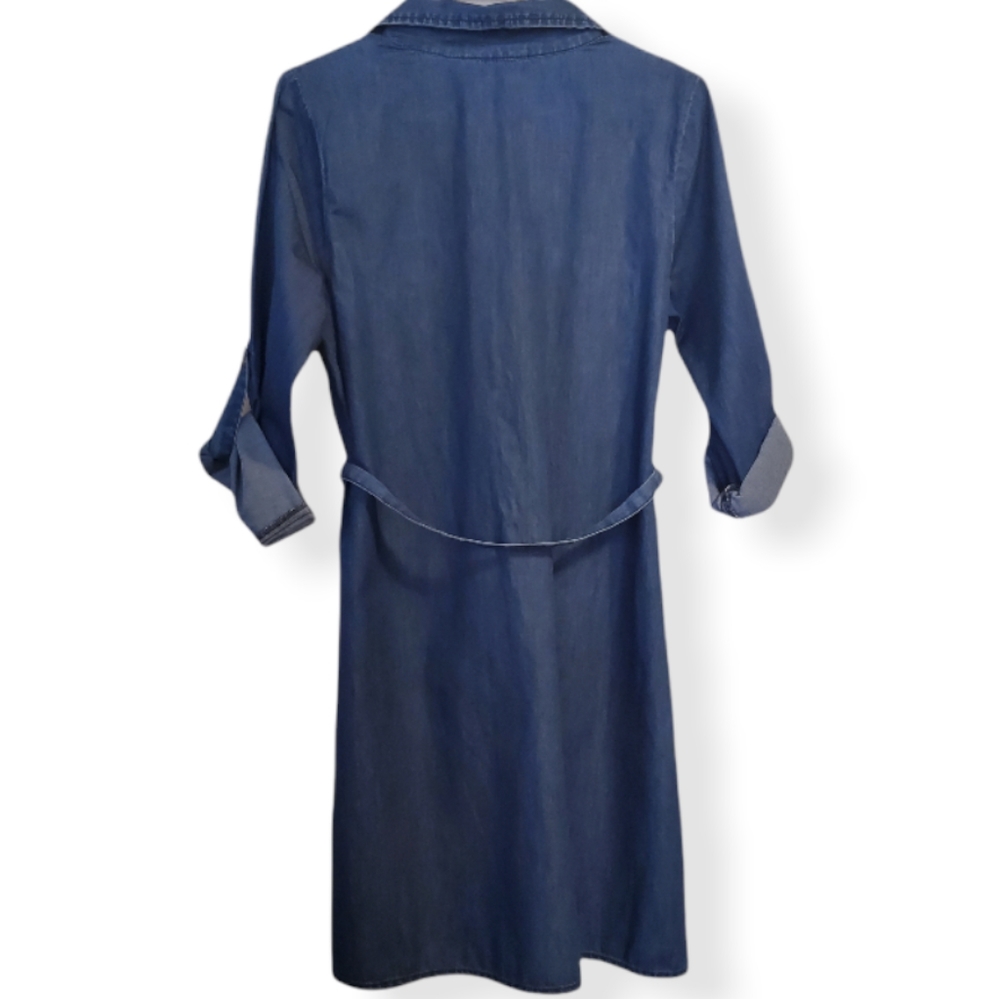 Speed Control💙Denim Dress with Self Tie and Rolled Elbow Sleeves, Size S - Picture 3 of 3
